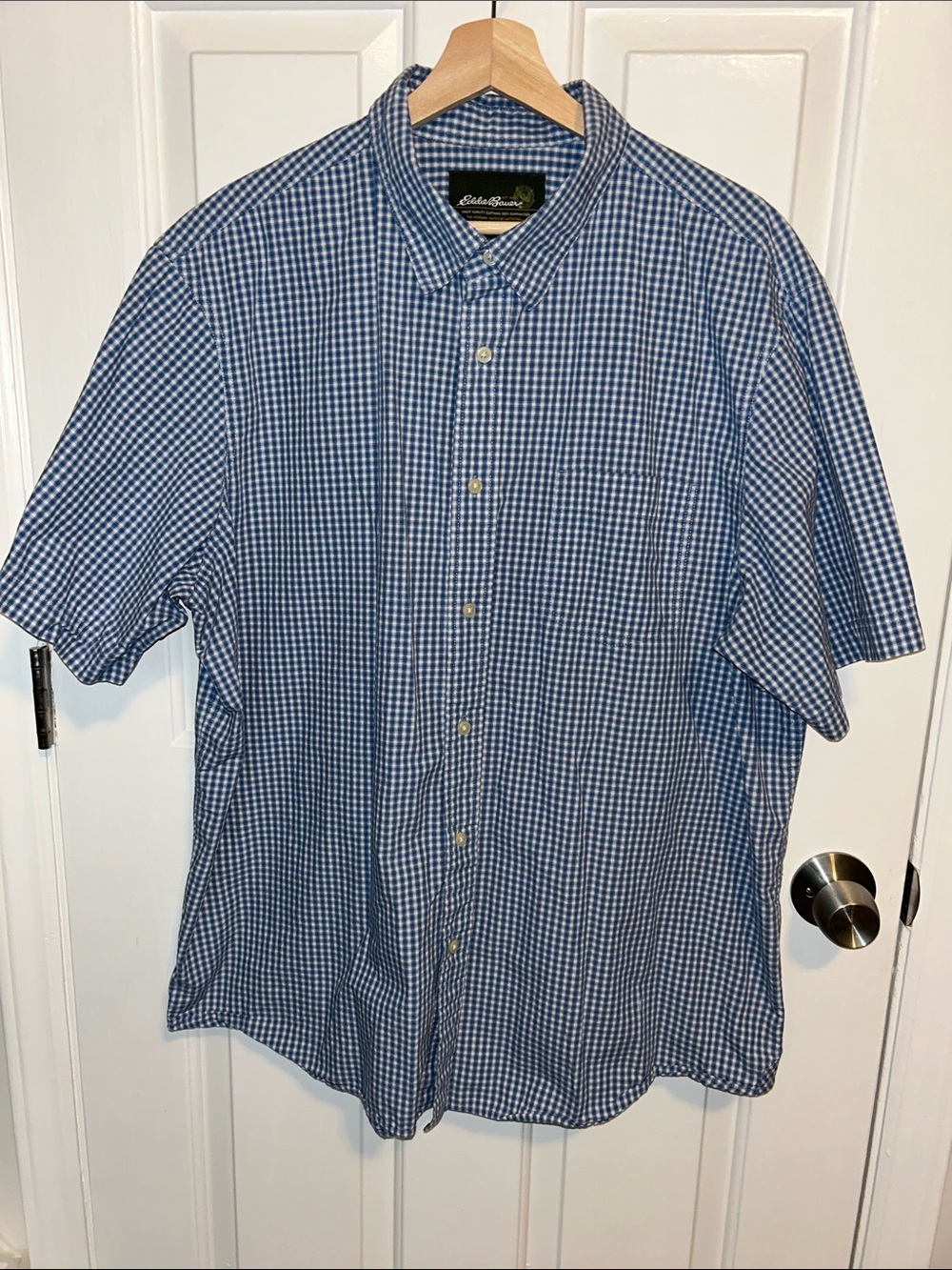 Eddie Bauer Blue Gingham Short-Sleeve Button-Down Shirt